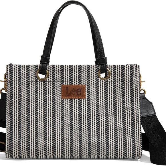 Women Tote Bag Polyester PU Leather Stripe Crossbody Handbag - Picture 1 of 8